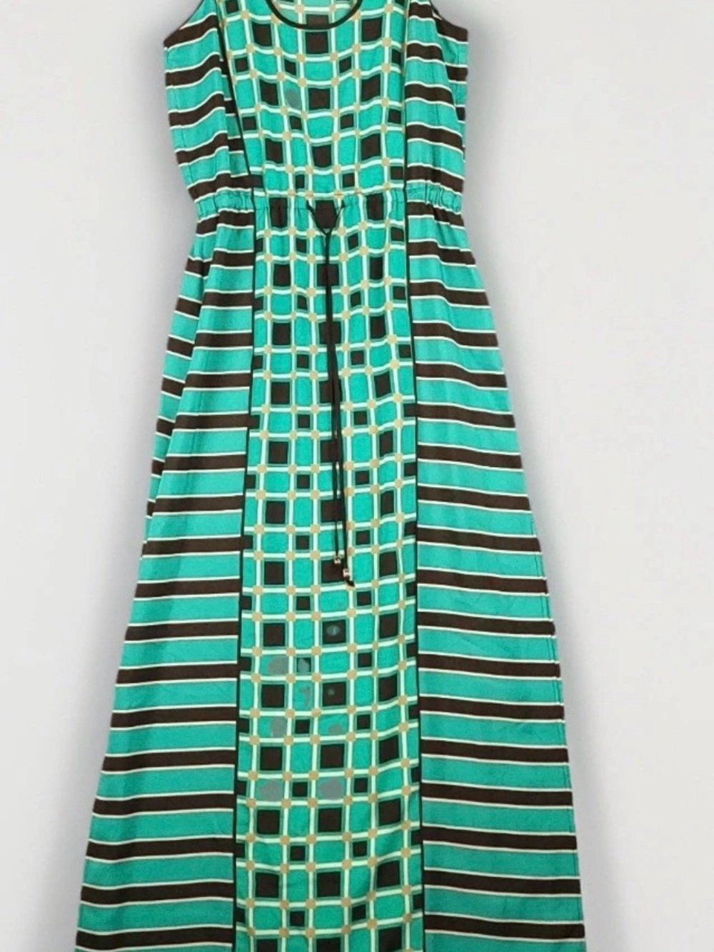 Michael Kors Teal and Black Geometric Stripe Maxi Dress Small - Picture 2 of 11